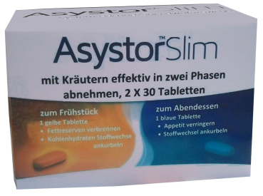 Asystor Slim - Kräutertabletten für natürliches effektives Abnehmen, zum Frühstück und zum Abendessen, kurbeln den Stoffwechsel an, schränken die Kalorienaufnahme und den Appetit ein,    2 x 30 Tabletten, eine Monatspackung