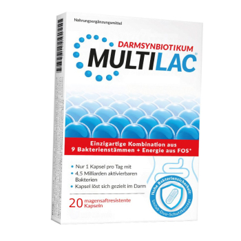 Multilac Synbiotyk, 20 capsules, builds up intestinal flora, microbiome, 9 living intestinal bacteria, strengthens the immune system, after taking antibiotics, for infections