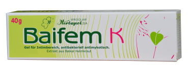 Baifem K, Gel mit Baikal Helmkraut für Intimbereich, schützt, lindert Reizungen, antibakteriell, antimykotisch (gegen Pilze), unterstützend bei Scheidenpilz, bakterielle Vaginose, Vaginalinfektion, 40g