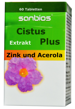 Cistus incanus extract high doses, 60 tablets, with vitamin C from acerola and zinc for common cold, respiratory, urinary tract, skin infections, arthritis, diarrhea, stomach irritation