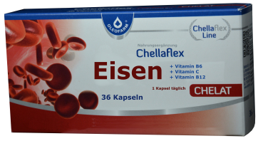 Eisen Chelat, 36 Kapseln mit Vitamin B6, C, B12 - beugt Blutarmut vor, zur Bildung des Hämoglobins