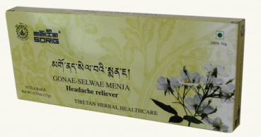 Sorig GONAE-SELWAE MENJA - eine erwärmende tibetische Kräutermischung bei Erkältung mit Kopfschmerzen, fördert die Durchblutung, löst den Schleim auf, entkrampft, zu empfehlen auch bei Nebenhöhlenentzündung, Migräne, Schwindel, belebt Körper und Geist