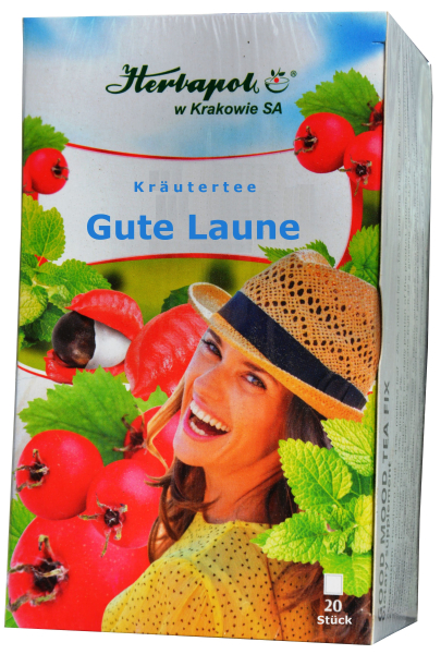 Gute Laune Kräutertee, behebt Stress, verleiht Kraft und Ruhe, verbessert Blutkreislauf, erhöht Leistungsfähigkeit mit Weißdornfrüchten, Melisse, Brennnessel, Guarana, Ingwer,  kaufen