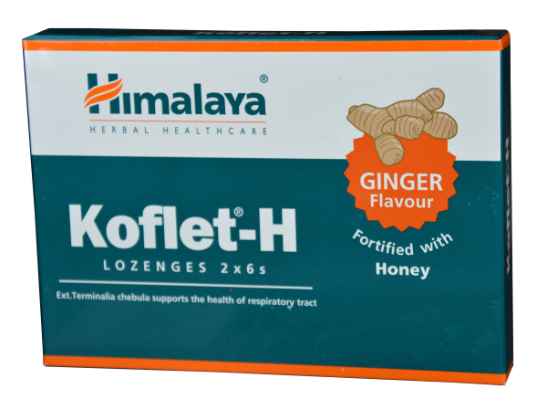 Himalaya lozenges, Koflet-H, flavor ginger, 12 pieces, against viruses and bacteria in the throat, throat pain, cough, sore throat