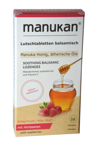 Manuka Honig und ätherischen Ölen, 16 Lutschtabletten, antibakteriell, antiviral, bei Racheninfektionen, akuten Halsschmerzen, Zahnfleischentzündung